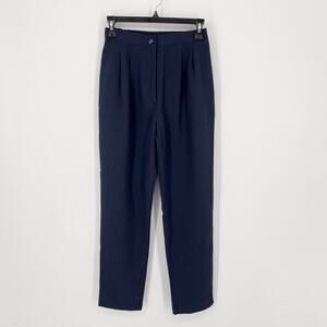 Tori Richard Navy Pants VINTAGE Women Sz 4 Beltless Elastic Side Waist Straight